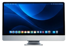 New Mac with a flowing blue desktop wallpaper