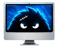 Older silver iMac with the FrankenScreen monster on screen